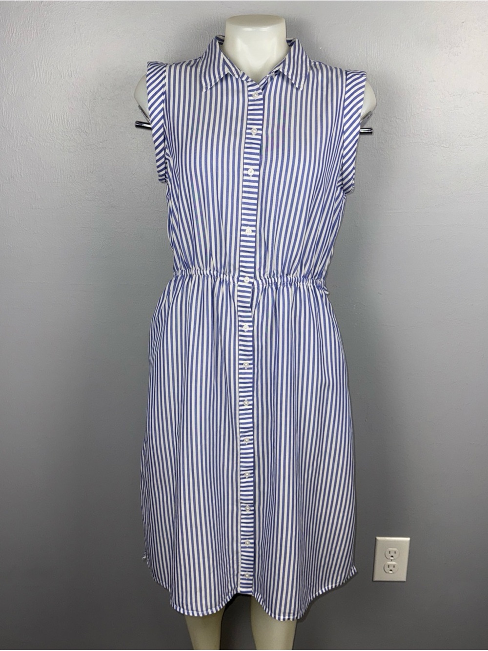 Banana Republic Classic Shirt Dress Womens 6 Blue White Stripe Nautical *READ - Picture 2 of 13
